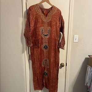 Elegant Orange Embroidered Caftan Dress